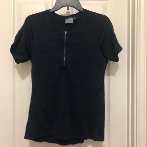 ATHLETA Womens Blue Short Sleeve Workout Athletic Pullover Zip Top Sz Large